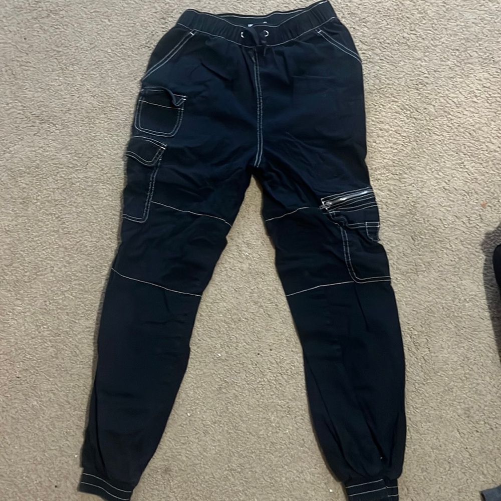 Black Cargo Pants With White Stitching